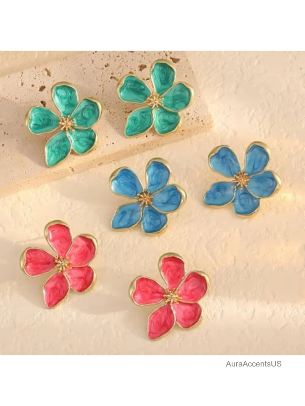 Large Statement Flower Earrings for Women Gold Alloy Enamel Stud Earrings